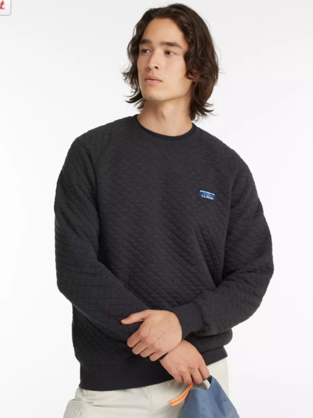 L.L. Bean Large Tall Quilted Crewneck Sweatshirt - Charcoal